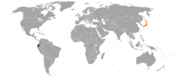 EcuadorとJapanの位置を示した地図