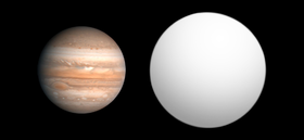 Comparaison de taille entre Jupiter et Kepler-6 b.