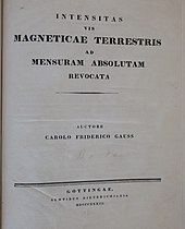 Title page of a 1833 copy of "Intensitas vis Magneticae Terrestris ad Mensuram Absolutam Revocata."