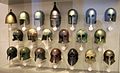 Types of Ancient Greek helmets; top line, third from the left: Illyrian type helmet. Antikensammlung in Altes Museum, Berlin.