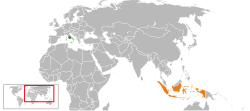 Map indicating locations of Holy See and Indonesia