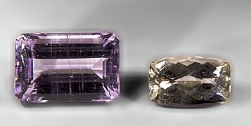 Kunzite et hiddénite taillées.