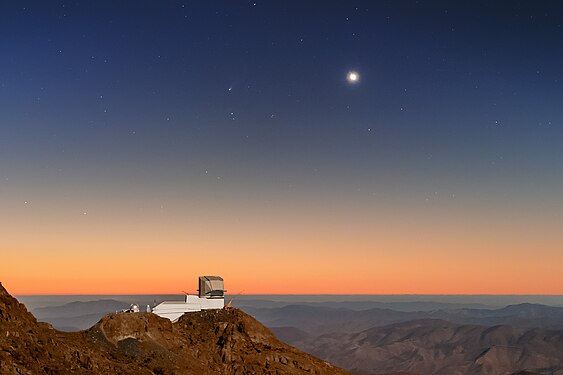 Comet Leonard, the Rubin Observatory, the planet Venus, and various stars