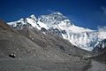 View of Mount Everest from Rongbuk Valley, near foot/terminus of Rongbuk Glacier.