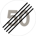 End of speed limit of 50 km/h. The general speed limit of 80 km/h now applies.