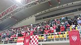 Nea Salamina Famagusta VC fans at Spyros Kyprianou Athletic Center, celebrating Cyprus Volleyball Division 1 2012-2013