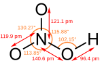 Structural formula of nitric acid with assorted dimensions