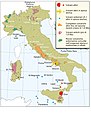 Distribuzione delle rocce vulcaniche e degli edifici vulcanici in Italia