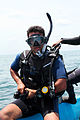 Scuba Diver setting-up his equipment before Diving at the Temple Reef in Pondicherry, India.