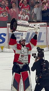 Bobrovsky celebrates with the Stanley Cup in June 2024, after the Panthers won the 2024 Stanley Cup Finals.