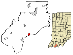 Location of Grandview in Spencer County, Indiana.