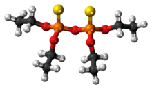 Ball-and-stick model of the sulfotep molecule