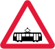 U.K. tramcars crossing ahead sign.