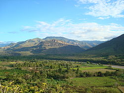 Santo Tomás District (in the background), Toribio Casanova District (on the right) and Marañón River as seen from near Tactago (Cumba District, Utcubamba Province)