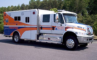 A first generation International DuraStar fabricated into an ambulance