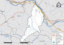 Carte en couleur présentant le réseau hydrographique de la commune