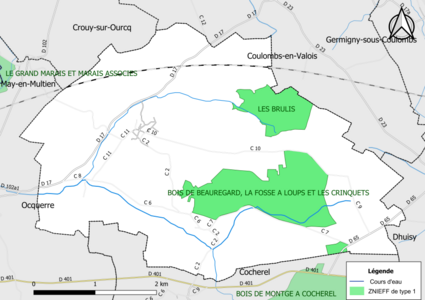 Carte des ZNIEFF de type 1 de la commune.