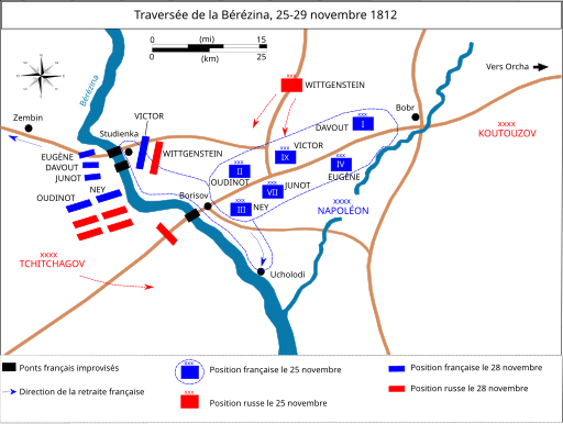 Plan schématique du passage de la Bérézina