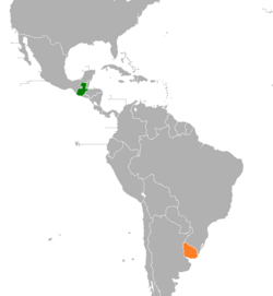 Map indicating locations of Guatemala and Uruguay