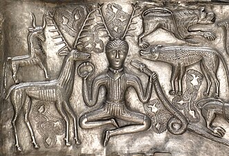 An antlered figure on the Gundestrup cauldron.