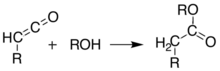 Addition reaction of an enol and a ketene, yielding ester