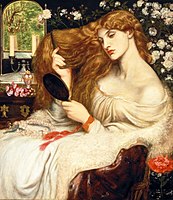 Lady Lilith (1868), Delaware Art Museum (Fanny Cornforth, overpainted at Kelsmcott 1872–73 with the face of Alexa Wilding)[15]