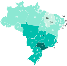 Map of Brazil displaying its first-level administrative divisions (Federative units) according to the category of their Human Development Index.