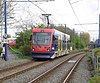 A West Midland Metro T-69 tram on the former Birmingham Snow Hill to Wolverhampton Low Level Line in 2005