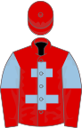 Red, light blue cross of lorraine, light blue and red halved sleeves