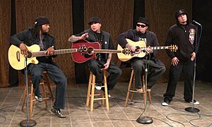 P.O.D. in 2008, from left to right: Traa Daniels, Wuv Bernardo, Marcos Curiel and Sonny Sandoval