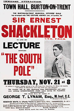 A poster advertising a talk presented by Shackleton