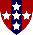 Southern Command Royal Army Ordnance Corps (second pattern) (Red with a vertical blue stripe and white stars)