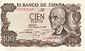 100 Pesetas, efígie de Manuel de Falla.