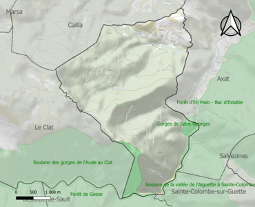 Carte des ZNIEFF de type 1 sur la commune.