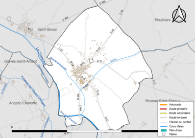 Carte en couleur présentant le réseau hydrographique de la commune