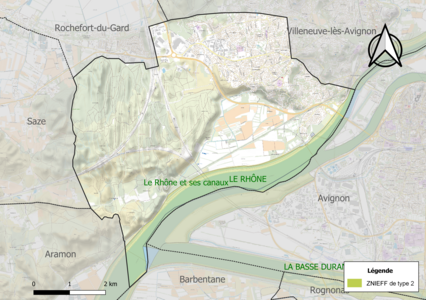 Carte des ZNIEFF de type 2 sur la commune.