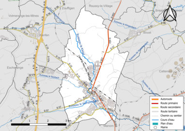 Carte en couleur présentant le réseau hydrographique de la commune