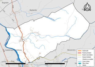 Carte en couleur présentant le réseau hydrographique de la commune