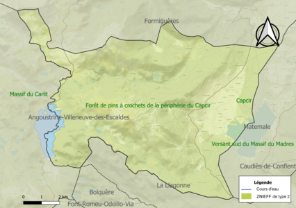 Carte des ZNIEFF de type 2 sur la commune.