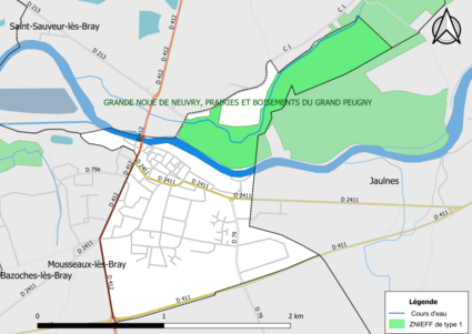 Carte des ZNIEFF de type 1 de la commune.