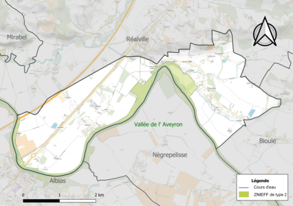 Carte de la ZNIEFF de type 2 sur la commune.