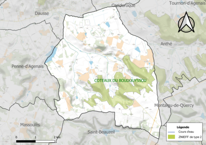 Carte de la ZNIEFF de type 2 sur la commune.