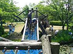 Playground incorporating aquatic plant life in Sawara, Japan
