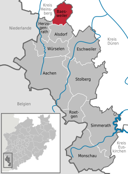 Läget för staden Baesweiler i Städteregion Aachen