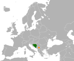 Map indicating locations of Bosnia and Herzegovina and Kosovo