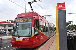 A streetcar at the line's Oklahoma Avenue terminus in June 2016