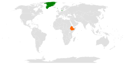 Map indicating locations of Denmark and Ethiopia