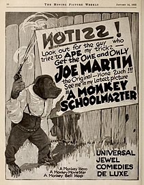 Full-page ad for Joe Martin in A Monkey Schoolmaster