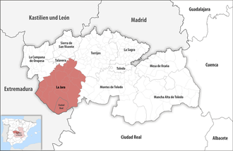 Die Lage der Comarca La Jara in der Provinz Ciudad Real