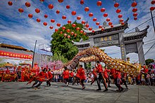 Dragon dance or Liong attraction during CNY in Indonesia